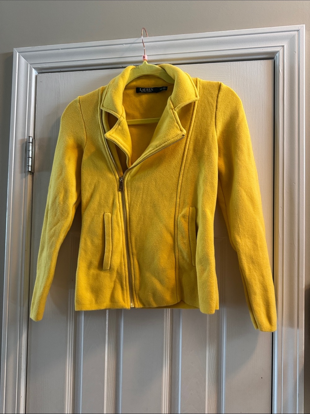 Ralph Lauren Bright Yellow Zip-Front Leather Jacket